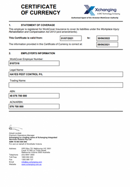 WorkCover Certificate image